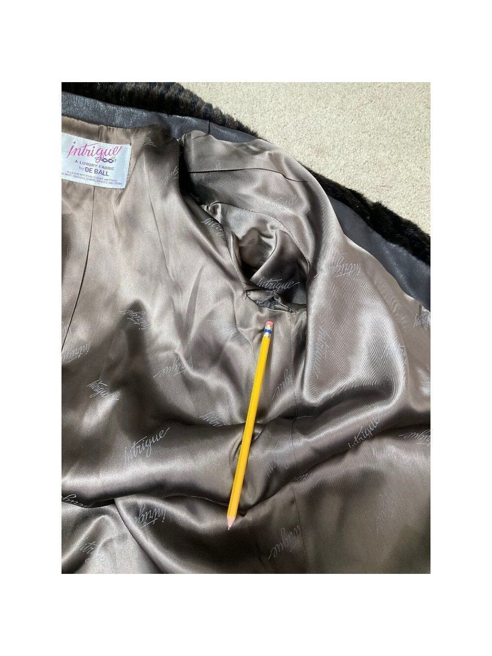 𝅺us14 Intrigue A Luxury Fabric By De Ball Black Brown Faux Fur Coat Vintage - Picture 7 of 11